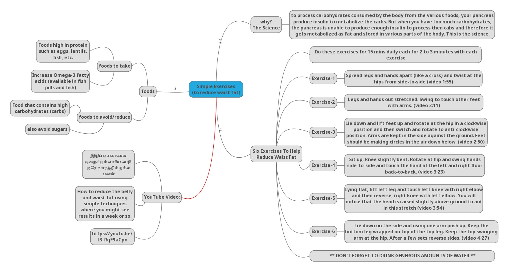 Mind Map: How-To Reduce Your Belly Fat in Short Simple Exercises